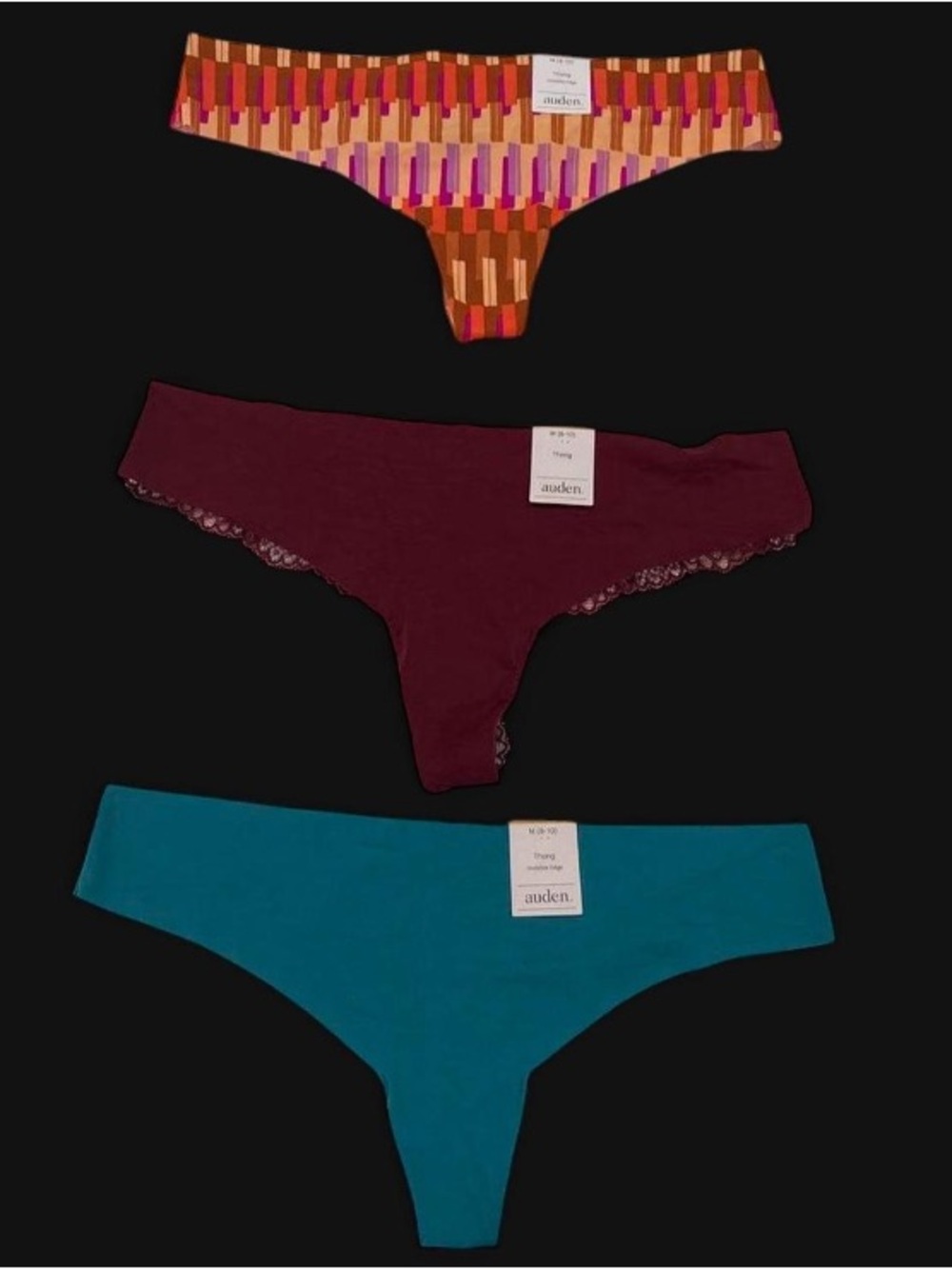 NEVER WORN Auden 3 pack Multi-colored thongs size medium new with tags
